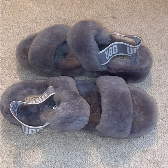 UGG Shoes - Gray UGG OH YEA Fluff Slides (worn once)